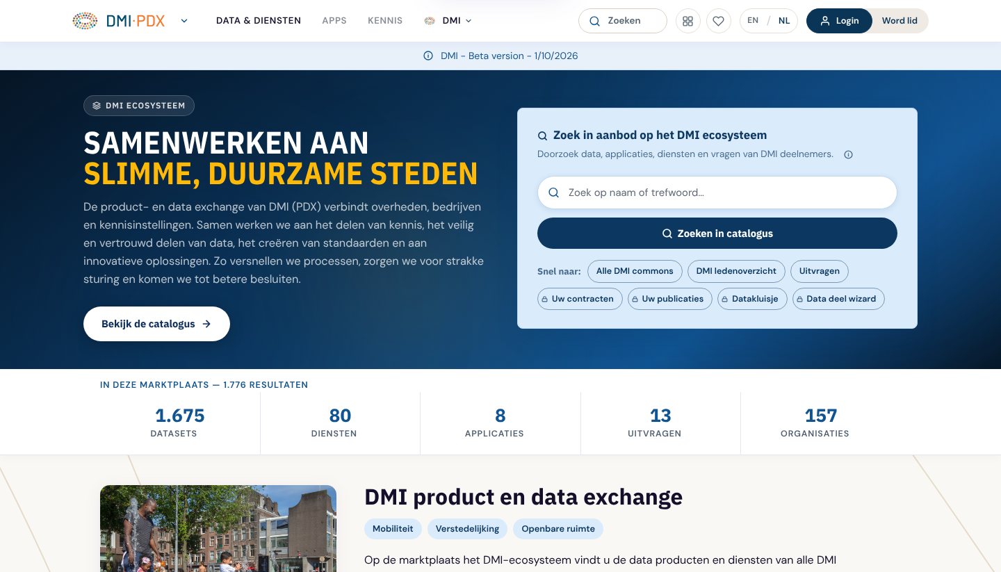 Homepage van DMI-PDX op dmi.dexes.eu