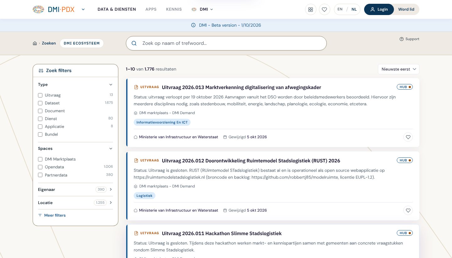 Zoekresultaten met het filterpaneel