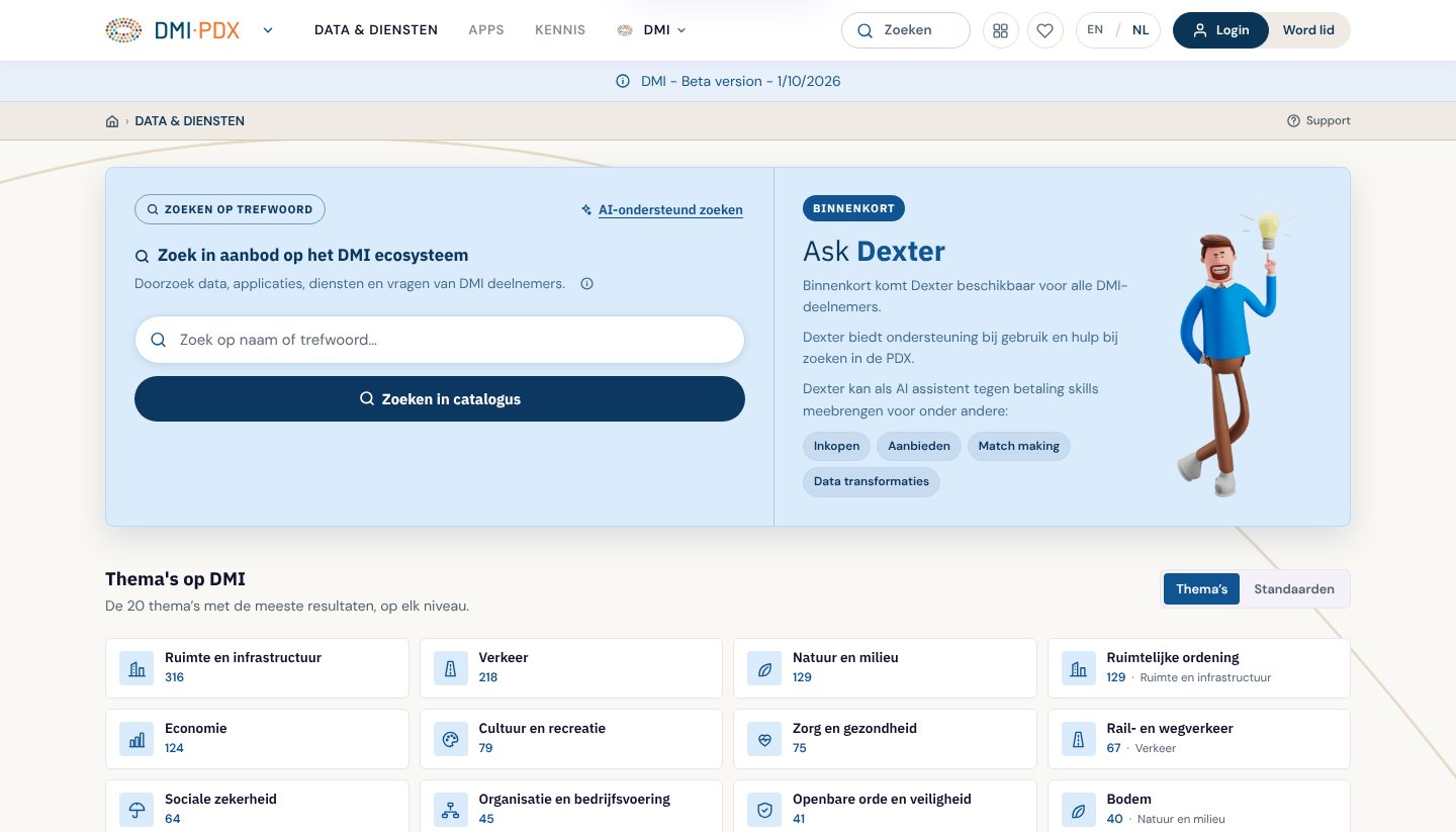 De bladerpagina Data & diensten