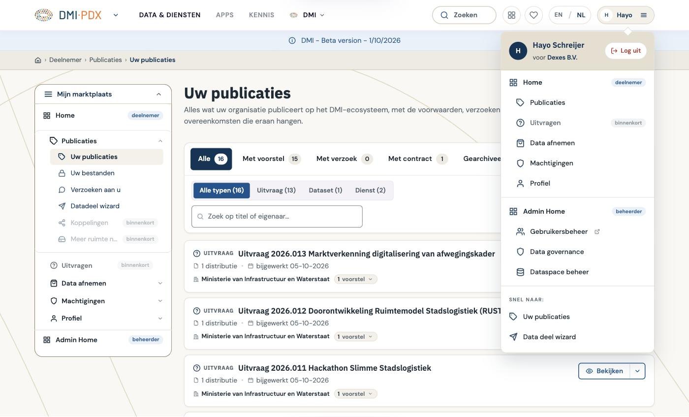 Het accountmenu