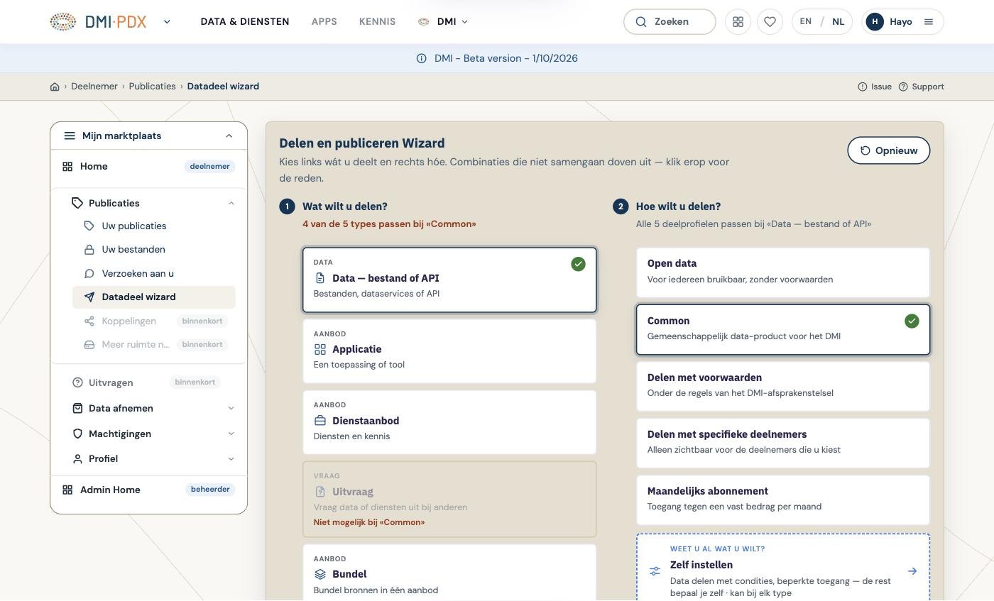 De datadeel wizard met Data en Common gekozen